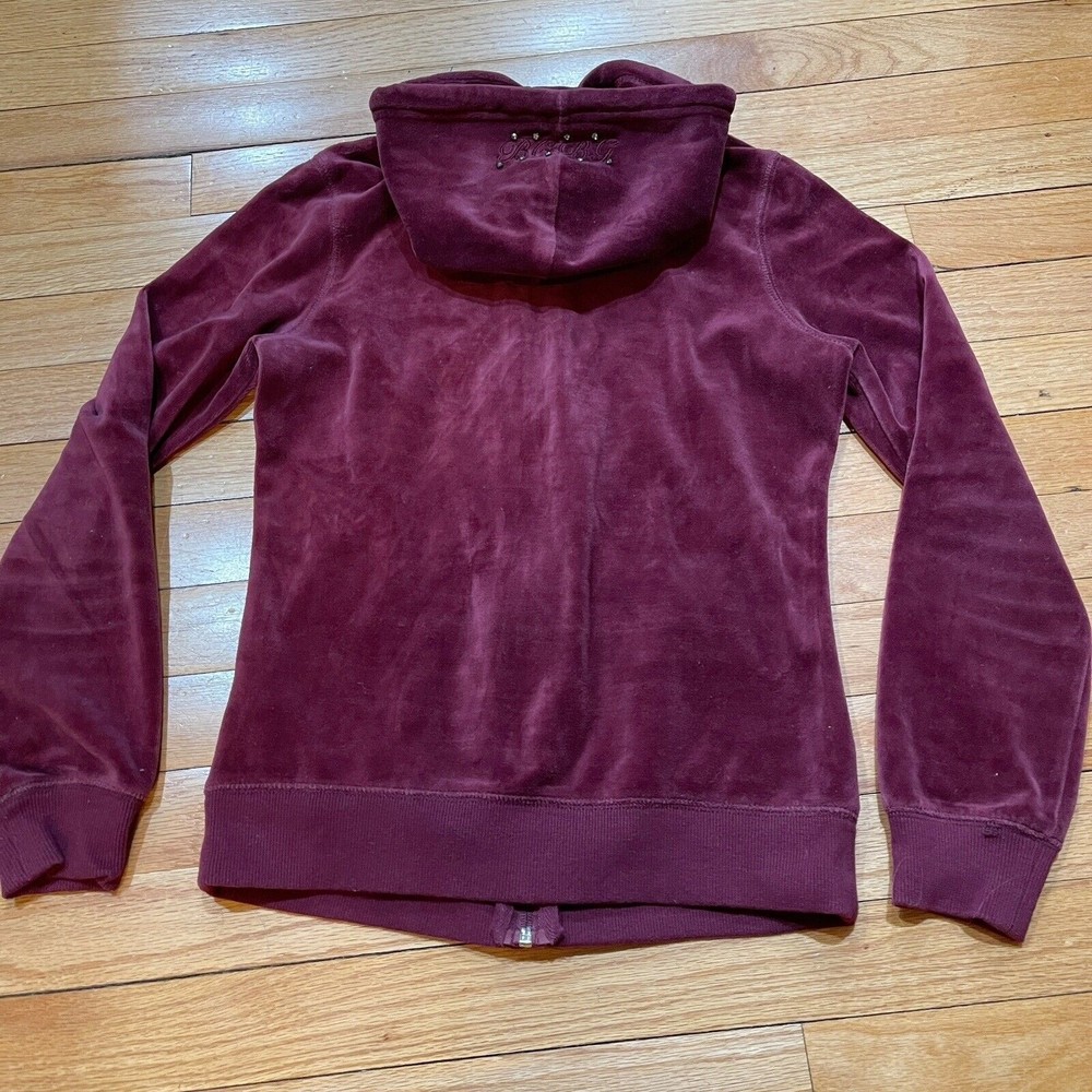 BCBG Maxazria Y2K Womens Velour Zip Up Hoodie Size Small S Rhinestones RARE - Picture 11 of 12